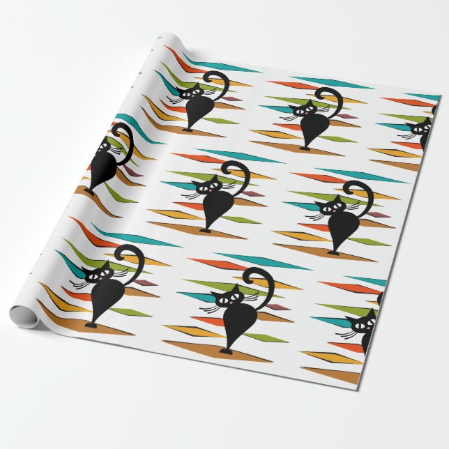 Mid Century black cat design Wrapping Paper (Unrolled)