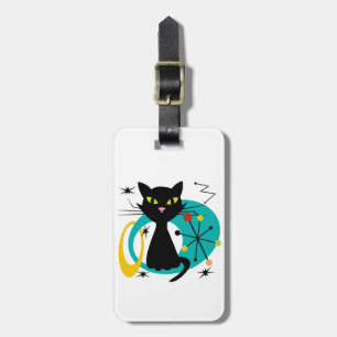 Mid Century black cat Luggage Tag