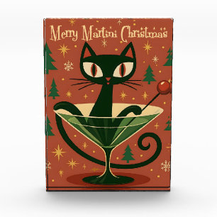 Mid Century Black Cat Merry Martini Christmas Photo Block