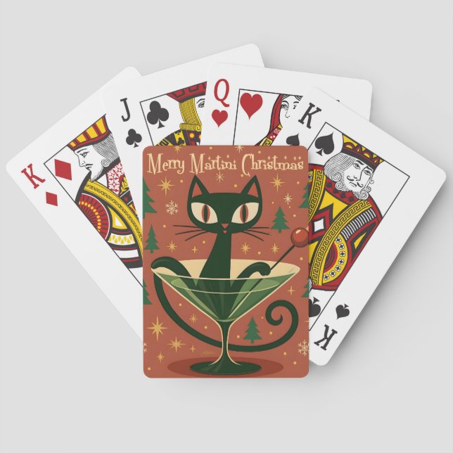 Mid Century Black Cat Merry Martini Christmas Playing Cards (Back)