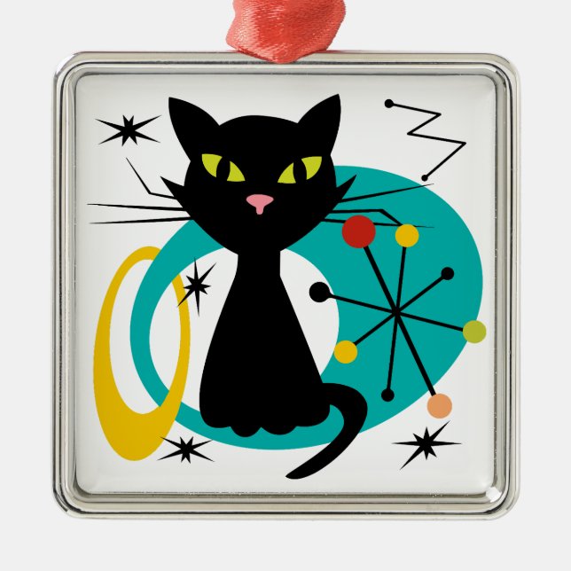 Mid Century black cat Metal Ornament (Front)
