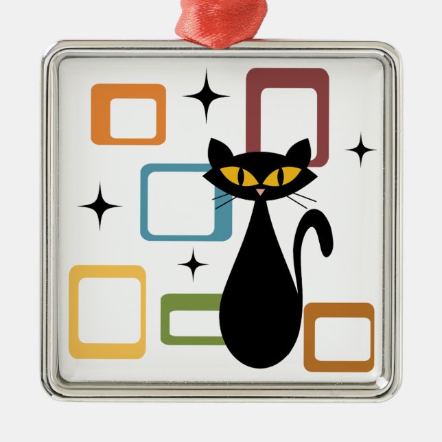 Mid Century black cat Metal Ornament (Front)