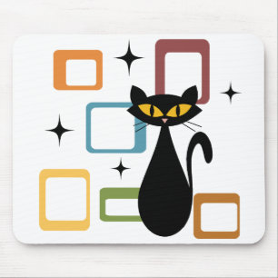 Mid Century black cat Mouse Pad