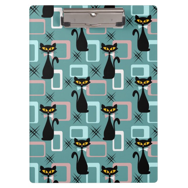 Mid Century black cat pattern  Clipboard (Front)