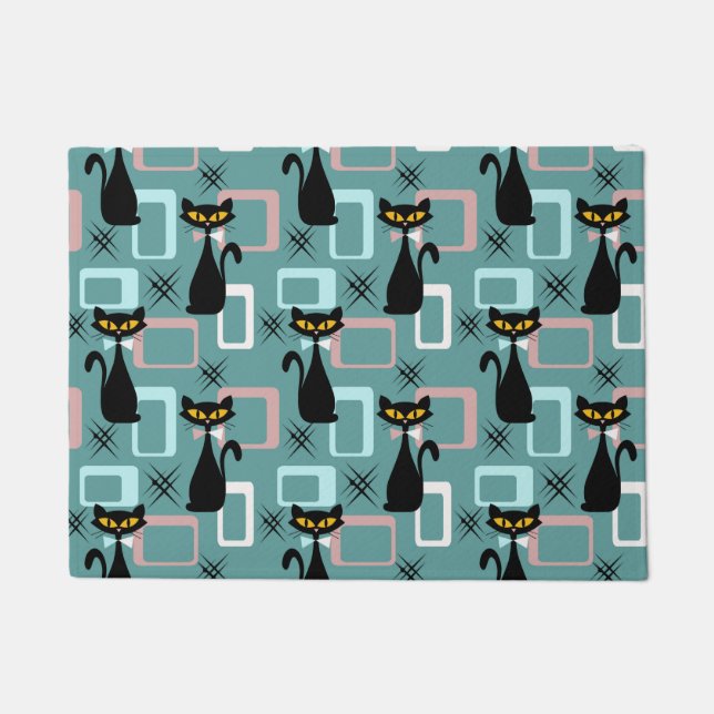 Mid Century black cat pattern Doormat (Front)