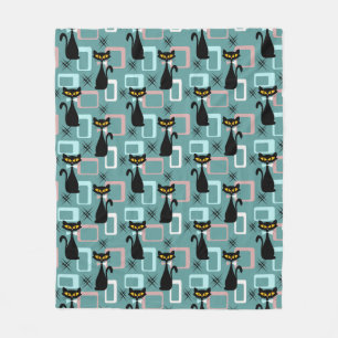 Mid Century black cat pattern Fleece Blanket