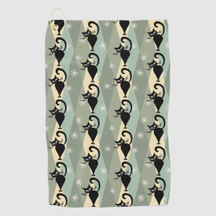 Mid Century black cat pattern Golf Towel