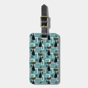 Mid Century black cat pattern  Luggage Tag