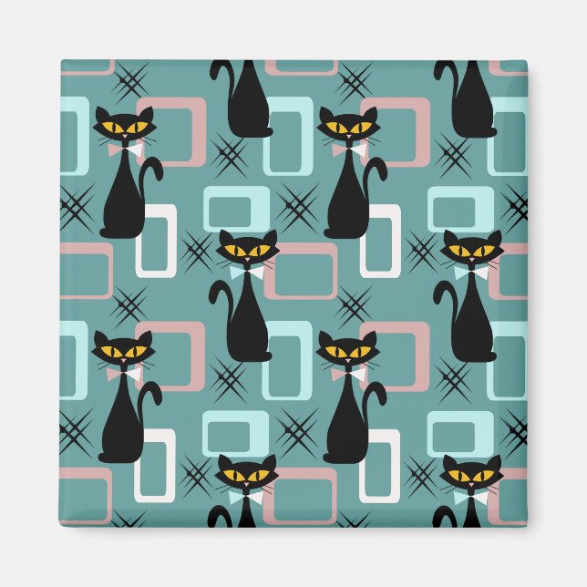 Mid Century black cat pattern Magnet (Front)