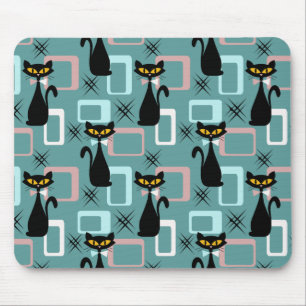 Mid Century black cat pattern Mouse Pad