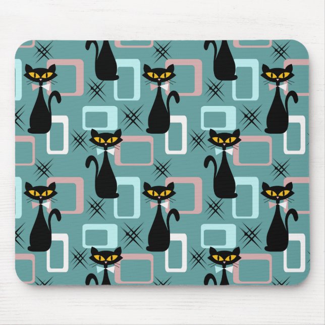 Mid Century black cat pattern  Mouse Pad (Front)