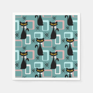Mid Century black cat pattern Napkin