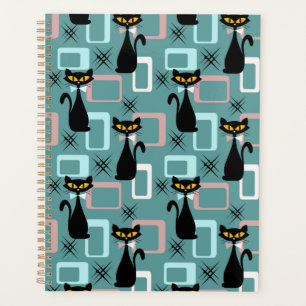 Mid Century black cat pattern Planner