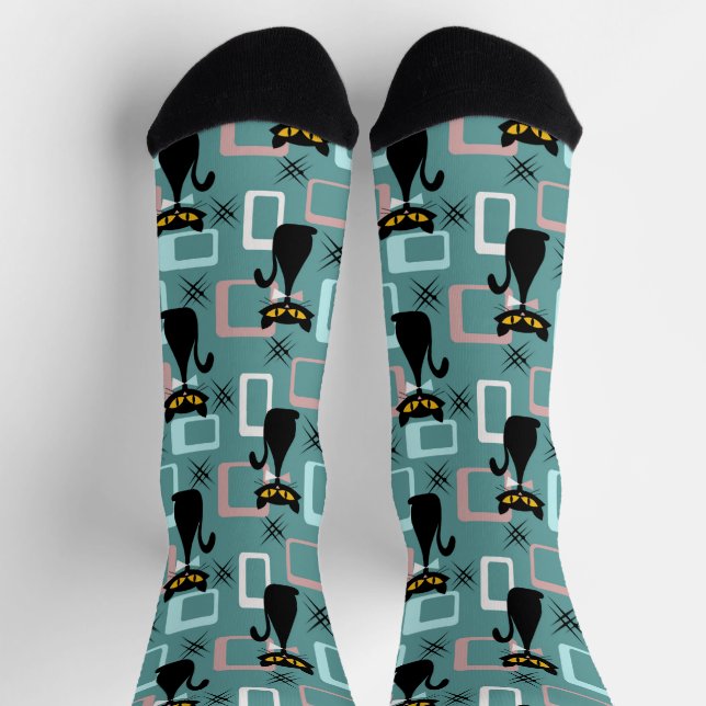 Mid Century black cat pattern  Socks (Top)