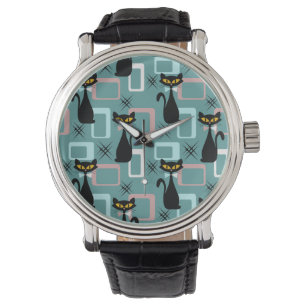 Mid Century black cat pattern  Watch