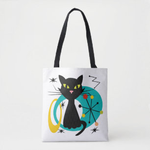 Mid Century black cat Tote Bag