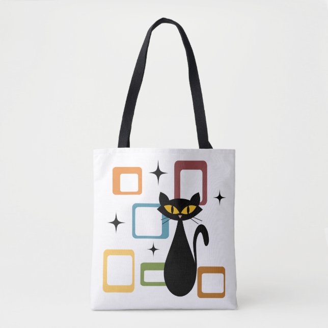 Mid Century black cat Tote Bag (Front)