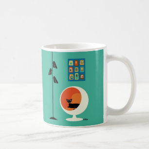 Mid Century Black Cat with Mini Oblongs Coffee Mug