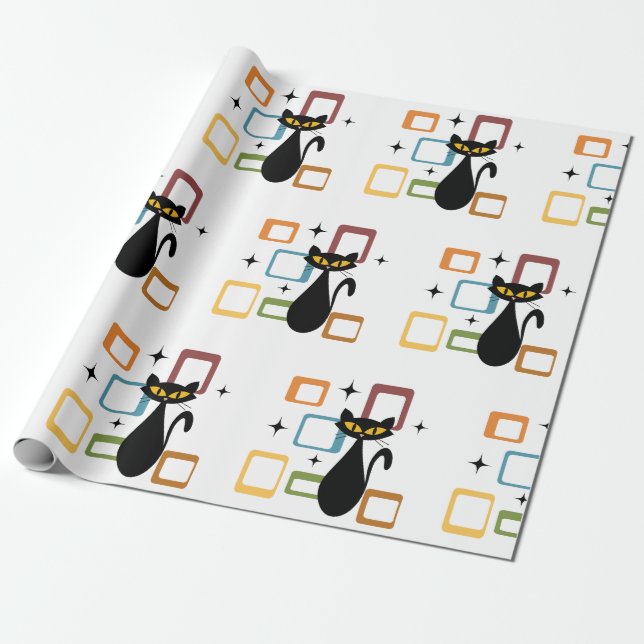 Mid Century black cat Wrapping Paper (Unrolled)