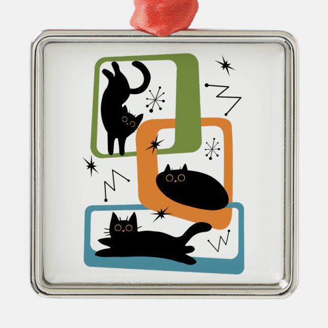 Mid Century black cats Metal Ornament (Front)