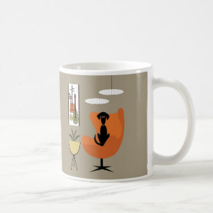 Mid Century Black Dog in Orange Egg Chair Coffee Mug