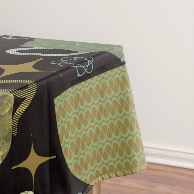 Mid Century Black Teacup Pattern Tablecloth (In Situ)