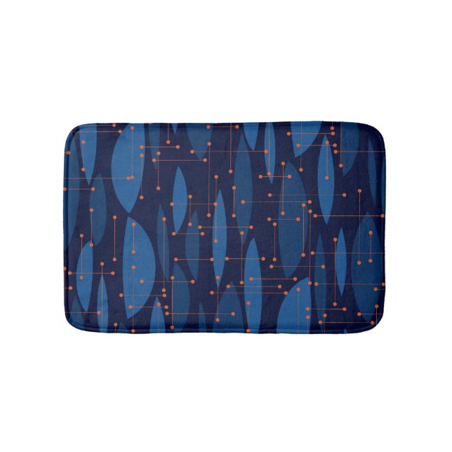 Mid-Century Blue Atomic Seamless Pattern Bath Mat (Front)