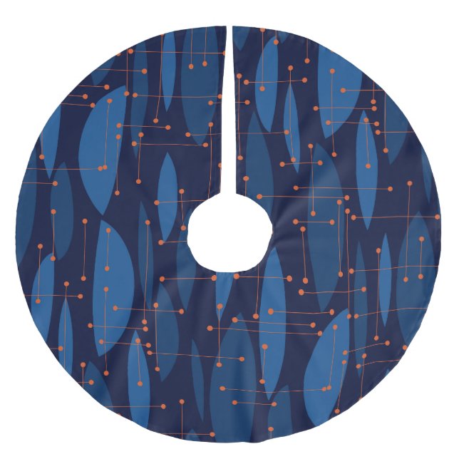 Mid-Century Blue Atomic Seamless Pattern Brushed Polyester Tree Skirt (Front)