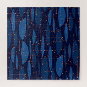 Mid-Century Blue Atomic Seamless Pattern Jigsaw Puzzle