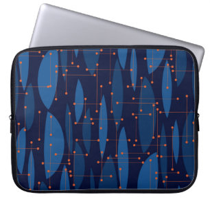 Mid-Century Blue Atomic Seamless Pattern Laptop Sleeve