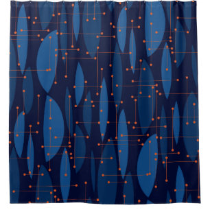 Mid-Century Blue Atomic Seamless Pattern Shower Curtain