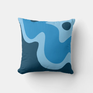 Mid Century Blue Deep Water Abstract Design Cushion