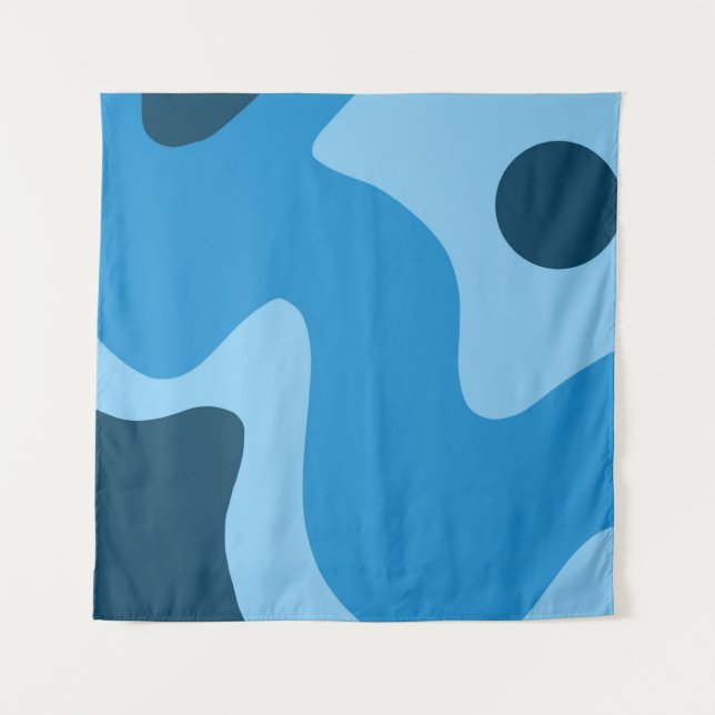 Mid Century Blue Deep Water Abstract Design Tapestry (Front)