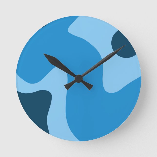 Mid Century Blue Deep Water Abstract Design Throw  Round Clock (Front)
