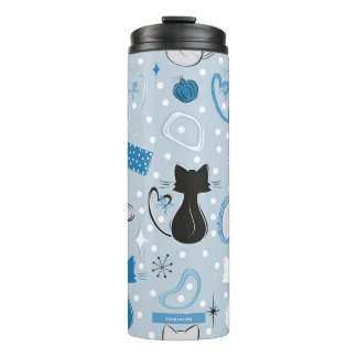 Mid Century Blue Heart Cats Thermal Tumbler