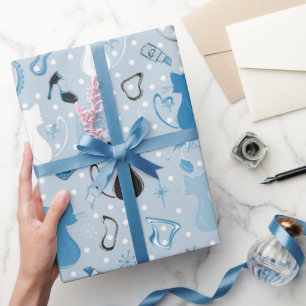 Mid Century Blue Heart Cats Wrapping Paper