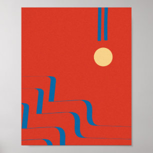 Mid Century Blue Line, Art of Lines, Art Abstract Poster