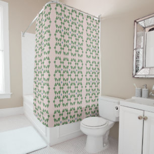 Mid century blush pink, sage green patterned  shower curtain