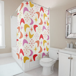 Mid Century Boomerang with Colourful  Starbursts  Shower Curtain