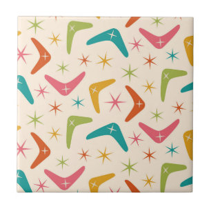 Mid Century Boomerang with Retro starbursts  Ceramic Tile