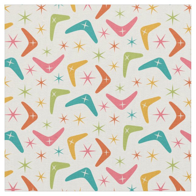 Mid Century Boomerang with Retro starbursts  Fabric (Close Up)