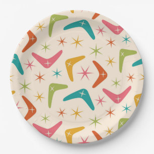 Mid Century Boomerang with Retro Starbursts Paper Plate