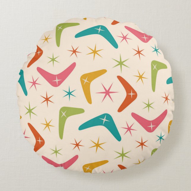 Mid Century Boomerang with Retro starbursts  Round Cushion (Front)