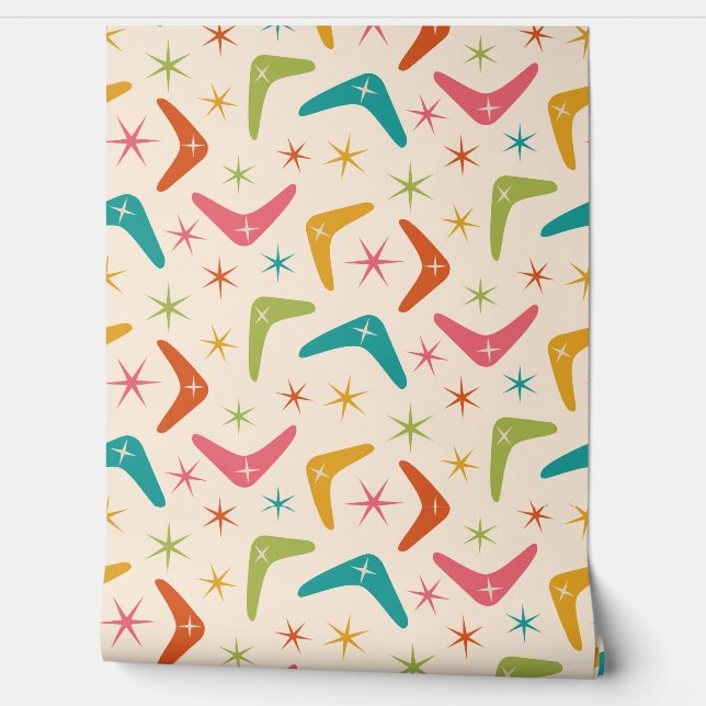Mid Century Boomerang with Retro Starbursts Wallpaper (Unrolling)