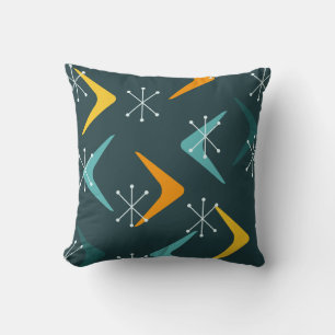 Mid Century Boomerangs Starbursts Teal Cushion