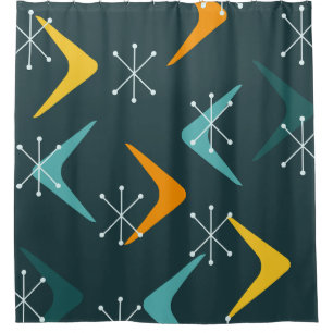 Mid Century Boomerangs Starbursts Teal Shower Curtain