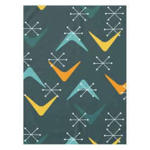 Mid Century Boomerangs Starbursts Teal Tablecloth