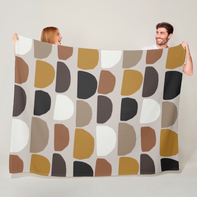 Mid Century Botanical Abstract Terracotta Boho    Fleece Blanket (In Situ)