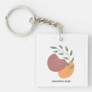 Mid Century Botanical Abstract Terracotta Boho Key Ring