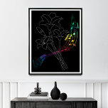 Mid Century Bouquet Print, Boho Rainbow Music Note Poster<br><div class="desc">This printable canvas image captures the beauty and creativity of Scandinavian mid-century and bohemian design with a bouquet of tuberoses and a rainbow music stave on a black background. The minimalist yet vibrant design is perfect for a variety of home decor styles, including boho, mid-century modern, and Scandinavian. This digital...</div>